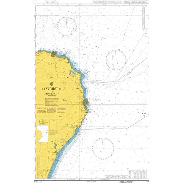 Product image of Admiralty Chart 213 | Fraserburgh to Newburgh, featuring navigational markings, depth soundings, and coastal features, essential for safe marine navigation. It could be displayed as an art piece or used for navigation on a boat or ship.