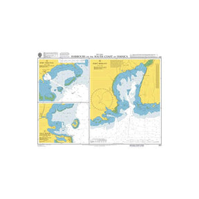 Product image of Admiralty Chart 257 | Harbours on the South Coast of Jamaica, featuring navigational markings, depth soundings, and coastal features, essential for safe marine navigation. It could be displayed as an art piece or used for navigation on a boat or ship.