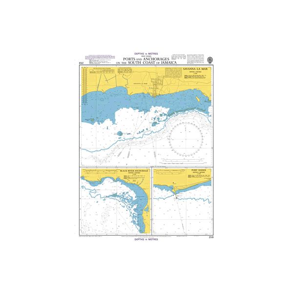 Product image of Admiralty Chart 258 | Ports and Anchorages on the South Coast of Jamaica, featuring navigational markings, depth soundings, and coastal features, essential for safe marine navigation. It could be displayed as an art piece or used for navigation on a boat or ship.