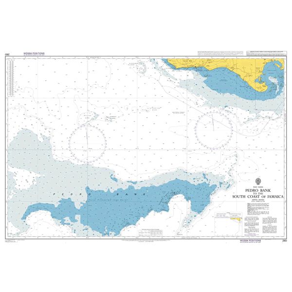 Product image of Admiralty Chart 260 | Pedro Bank to the South Coast of Jamaica, featuring navigational markings, depth soundings, and coastal features, essential for safe marine navigation. It could be displayed as an art piece or used for navigation on a boat or ship.