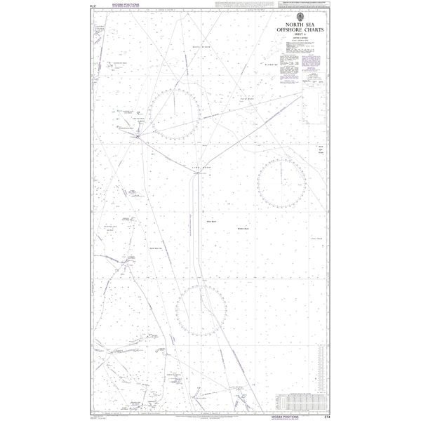 Product image of Admiralty Chart 274 | North Sea Offshore Charts Sheet 6, featuring navigational markings, depth soundings, and coastal features, essential for safe marine navigation. It could be displayed as an art piece or used for navigation on a boat or ship.