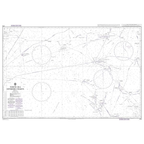 Product image of Admiralty Chart 278 | North Sea Offshore Charts Sheet 5, featuring navigational markings, depth soundings, and coastal features, essential for safe marine navigation. It could be displayed as an art piece or used for navigation on a boat or ship.