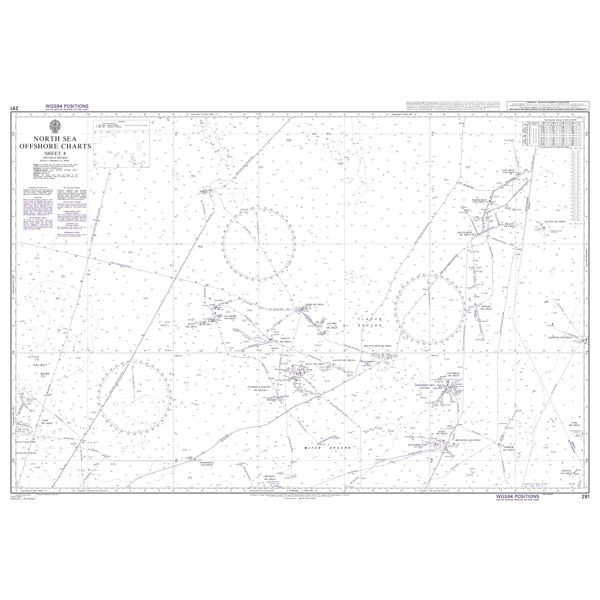 Product image of Admiralty Chart 291 | North Sea Offshore Charts Sheet 4, featuring navigational markings, depth soundings, and coastal features, essential for safe marine navigation. It could be displayed as an art piece or used for navigation on a boat or ship.