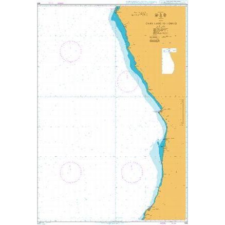 Product image of Admiralty Chart 308 | Cabo Ledo to Lobito, featuring navigational markings, depth soundings, and coastal features, essential for safe marine navigation. It could be displayed as an art piece or used for navigation on a boat or ship.