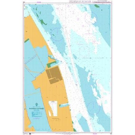 Product image of Admiralty Chart 349 | Nansha Gangqu, featuring navigational markings, depth soundings, and coastal features, essential for safe marine navigation. It could be displayed as an art piece or used for navigation on a boat or ship.