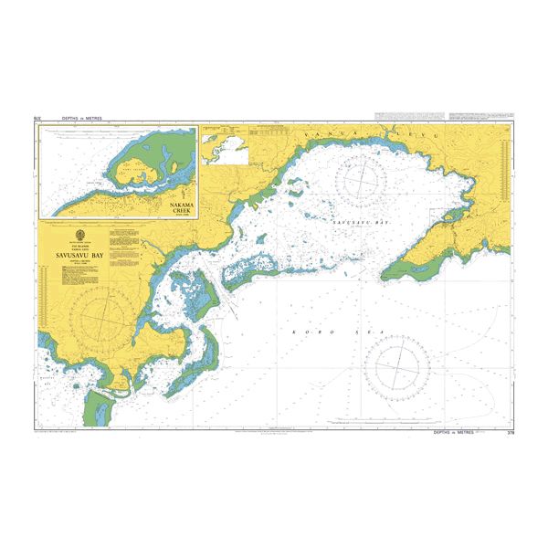 Product image of Admiralty Chart 378 | Savusavu Bay, featuring navigational markings, depth soundings, and coastal features, essential for safe marine navigation. It could be displayed as an art piece or used for navigation on a boat or ship.