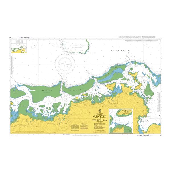 Product image of Admiralty Chart 387 | Vatia Sewa to Viti Levu Bay, featuring navigational markings, depth soundings, and coastal features, essential for safe marine navigation. It could be displayed as an art piece or used for navigation on a boat or ship.