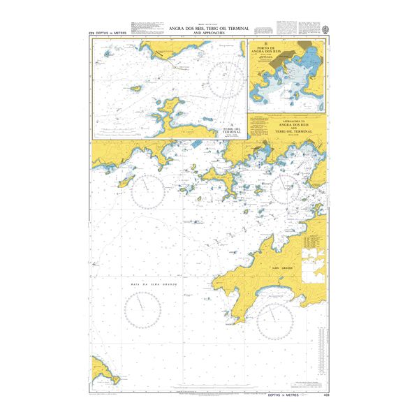 Product image of Admiralty Chart 433 | Angra dos Reis, Tebig Oil Terminal and Approaches, featuring navigational markings, depth soundings, and coastal features, essential for safe marine navigation. It could be displayed as an art piece or used for navigation on a boat or ship.