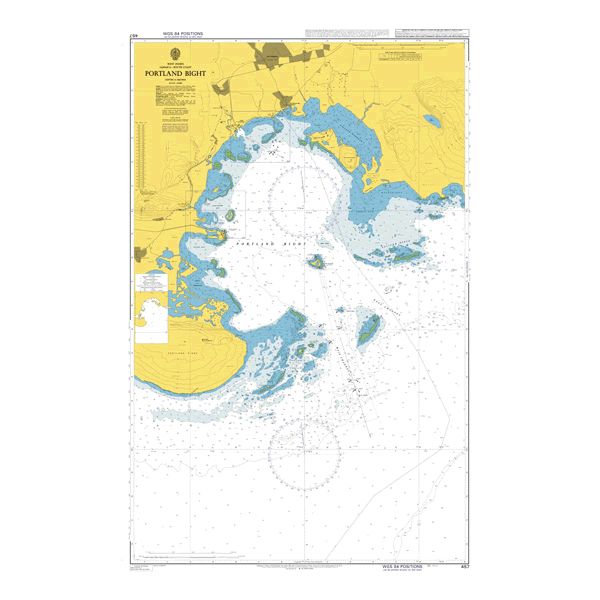 Product image of Admiralty Chart 457 | Portland Bight, featuring navigational markings, depth soundings, and coastal features, essential for safe marine navigation. It could be displayed as an art piece or used for navigation on a boat or ship.