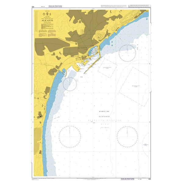 Product image of Admiralty Chart 469 | Alicante, featuring navigational markings, depth soundings, and coastal features, essential for safe marine navigation. It could be displayed as an art piece or used for navigation on a boat or ship.