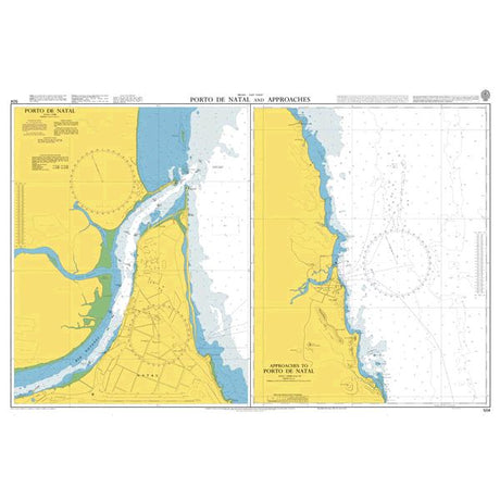 Product image of Admiralty Chart 504 | Porto de Natal and Approaches, featuring navigational markings, depth soundings, and coastal features, essential for safe marine navigation. It could be displayed as an art piece or used for navigation on a boat or ship.