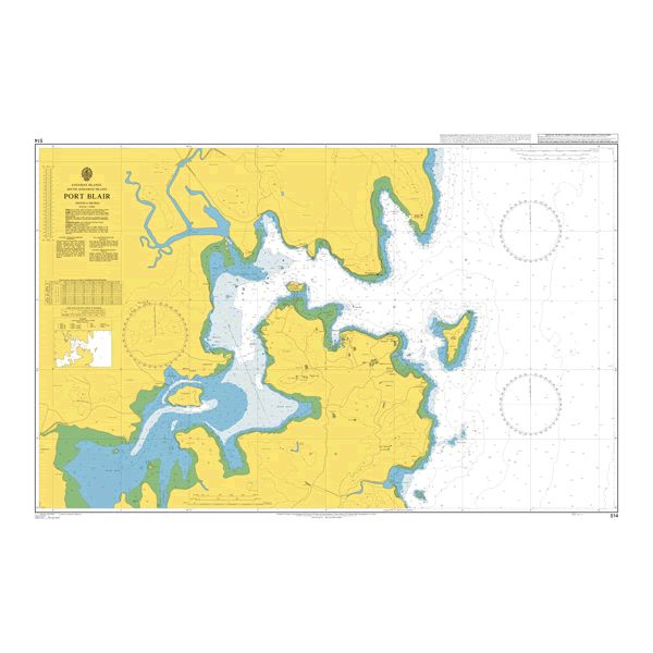 Product image of Admiralty Chart 514 | Port Blair, featuring navigational markings, depth soundings, and coastal features, essential for safe marine navigation. It could be displayed as an art piece or used for navigation on a boat or ship.