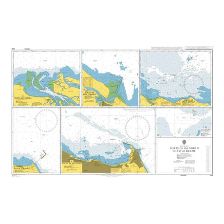 Product image of Admiralty Chart 526 | Ports on the North Coast of Brazil, featuring navigational markings, depth soundings, and coastal features, essential for safe marine navigation. It could be displayed as an art piece or used for navigation on a boat or ship.