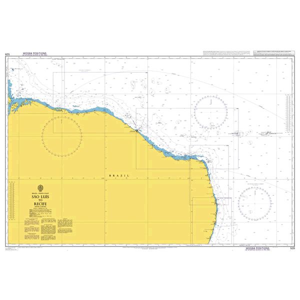 Product image of Admiralty Chart 528 | Sao Luis to Recife, featuring navigational markings, depth soundings, and coastal features, essential for safe marine navigation. It could be displayed as an art piece or used for navigation on a boat or ship.