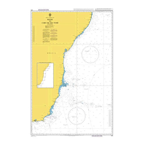 Product image of Admiralty Chart 529 | Recife to Cabo de Sao Tome, featuring navigational markings, depth soundings, and coastal features, essential for safe marine navigation. It could be displayed as an art piece or used for navigation on a boat or ship.