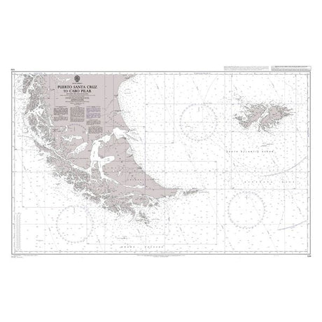 Product image of Admiralty Chart 539 | Puerto Santa Cruz to Cabo Pilar including the Falkland Islands, featuring navigational markings, depth soundings, and coastal features, essential for safe marine navigation. It could be displayed as an art piece or used for navigation on a boat or ship.