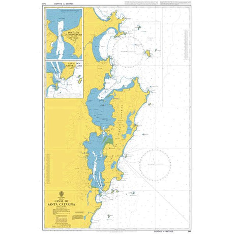 Product image of Admiralty Chart 544 | Canal de Santa Catarina, featuring navigational markings, depth soundings, and coastal features, essential for safe marine navigation. It could be displayed as an art piece or used for navigation on a boat or ship.