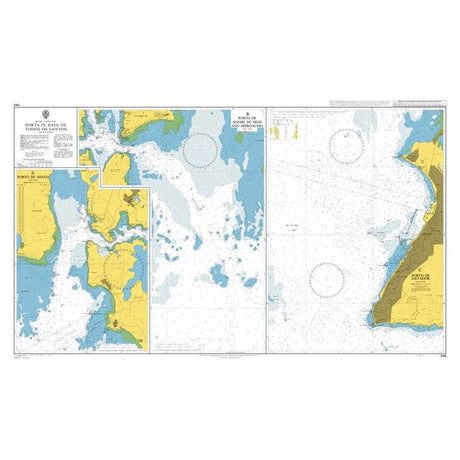 Product image of Admiralty Chart 545 | Ports in Baia de Todos os Santos, featuring navigational markings, depth soundings, and coastal features, essential for safe marine navigation. It could be displayed as an art piece or used for navigation on a boat or ship.