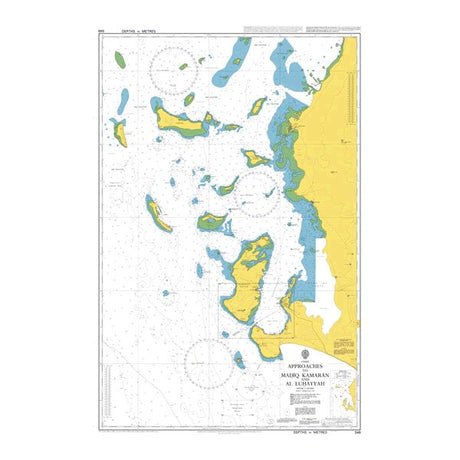 Product image of Admiralty Chart 548 | Approaches to Madiq Kamaran and Al Luhayyah, featuring navigational markings, depth soundings, and coastal features, essential for safe marine navigation. It could be displayed as an art piece or used for navigation on a boat or ship.