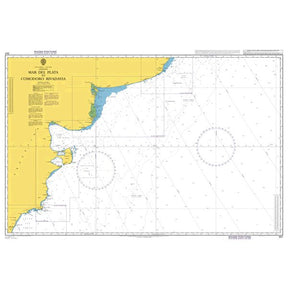 Product image of Admiralty Chart 557 | Mar del Plata to Comodoro Rivadavia, featuring navigational markings, depth soundings, and coastal features, essential for safe marine navigation. It could be displayed as an art piece or used for navigation on a boat or ship.