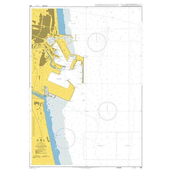 Product image of Admiralty Chart 562 | Valencia, featuring navigational markings, depth soundings, and coastal features, essential for safe marine navigation. It could be displayed as an art piece or used for navigation on a boat or ship.