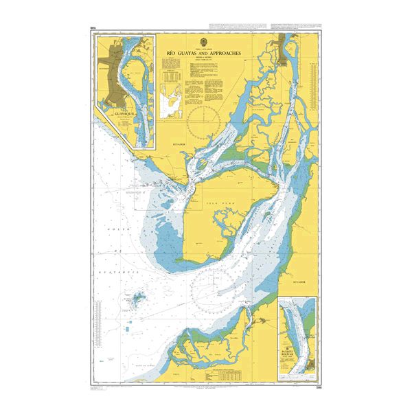 Product image of Admiralty Chart 586 | Outer Approaches to Guayaquil, featuring navigational markings, depth soundings, and coastal features, essential for safe marine navigation. It could be displayed as an art piece or used for navigation on a boat or ship.