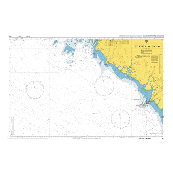 Product image of Admiralty Chart 612 | Port Kamsar to Conakry, featuring navigational markings, depth soundings, and coastal features, essential for safe marine navigation. It could be displayed as an art piece or used for navigation on a boat or ship.