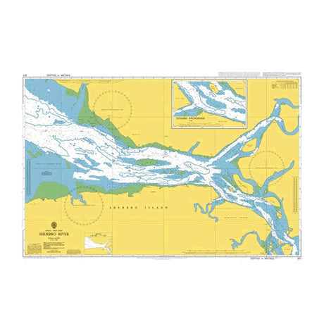 Product image of Admiralty Chart 617 | Sherbro River, featuring navigational markings, depth soundings, and coastal features, essential for safe marine navigation. It could be displayed as an art piece or used for navigation on a boat or ship.