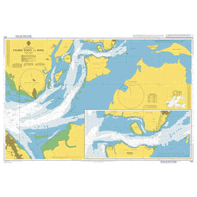 Product image of Admiralty Chart 623 | Tagrin Point to Pepel, featuring navigational markings, depth soundings, and coastal features, essential for safe marine navigation. It could be displayed as an art piece or used for navigation on a boat or ship.