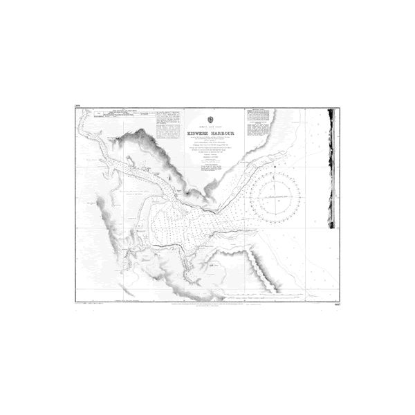 Product image of Admiralty Chart 687 | Kiswere Harbour, featuring navigational markings, depth soundings, and coastal features, essential for safe marine navigation. It could be displayed as an art piece or used for navigation on a boat or ship.