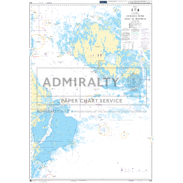 Product image of Admiralty Chart 689 | Entrance to the Gulf of Bothnia, featuring navigational markings, depth soundings, and coastal features, essential for safe marine navigation. It could be displayed as an art piece or used for navigation on a boat or ship.