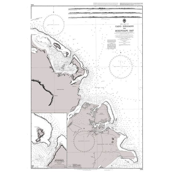 Product image of Admiralty Chart 690 | Cabo Delgado to Mikindani Bay, featuring navigational markings, depth soundings, and coastal features, essential for safe marine navigation. It could be displayed as an art piece or used for navigation on a boat or ship.