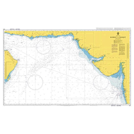 Product image of Admiralty Chart 707 | Mumbai (Bombay) to Muscat (Masqat), featuring navigational markings, depth soundings, and coastal features, essential for safe marine navigation. It could be displayed as an art piece or used for navigation on a boat or ship.