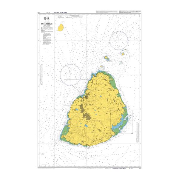 Product image of Admiralty Chart 711 | Mauritius, featuring navigational markings, depth soundings, and coastal features, essential for safe marine navigation. It could be displayed as an art piece or used for navigation on a boat or ship.