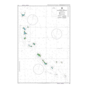 Product image of Admiralty Chart 731 | Gilbert Group, featuring navigational markings, depth soundings, and coastal features, essential for safe marine navigation. It could be displayed as an art piece or used for navigation on a boat or ship.