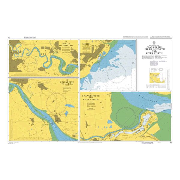 Product image of Admiralty Chart 741 | Plans in the Firth of Forth and River Forth, featuring navigational markings, depth soundings, and coastal features, essential for safe marine navigation. It could be displayed as an art piece or used for navigation on a boat or ship.