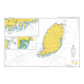 Product image of Admiralty Chart 797 | Grenada, featuring navigational markings, depth soundings, and coastal features, essential for safe marine navigation. It could be displayed as an art piece or used for navigation on a boat or ship.