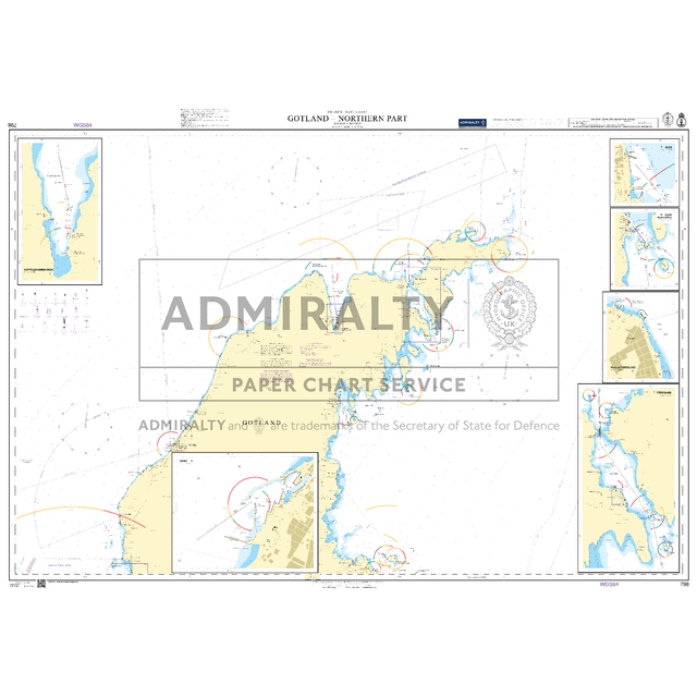 Product image of Admiralty Chart 798 | Gotland - Northern Part, featuring navigational markings, depth soundings, and coastal features, essential for safe marine navigation. It could be displayed as an art piece or used for navigation on a boat or ship.