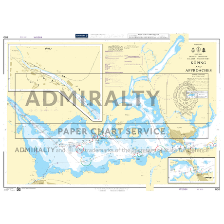 Product image of Admiralty Chart 800 | Koping and Approaches, featuring navigational markings, depth soundings, and coastal features, essential for safe marine navigation. It could be displayed as an art piece or used for navigation on a boat or ship.