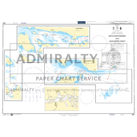 Product image of Admiralty Chart 803 | Hjulstafjarden and Aggarosundet, featuring navigational markings, depth soundings, and coastal features, essential for safe marine navigation. It could be displayed as an art piece or used for navigation on a boat or ship.