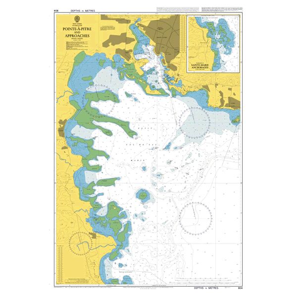 Product image of Admiralty Chart 804 | Pointe-a-Pitre and Approaches, featuring navigational markings, depth soundings, and coastal features, essential for safe marine navigation. It could be displayed as an art piece or used for navigation on a boat or ship.