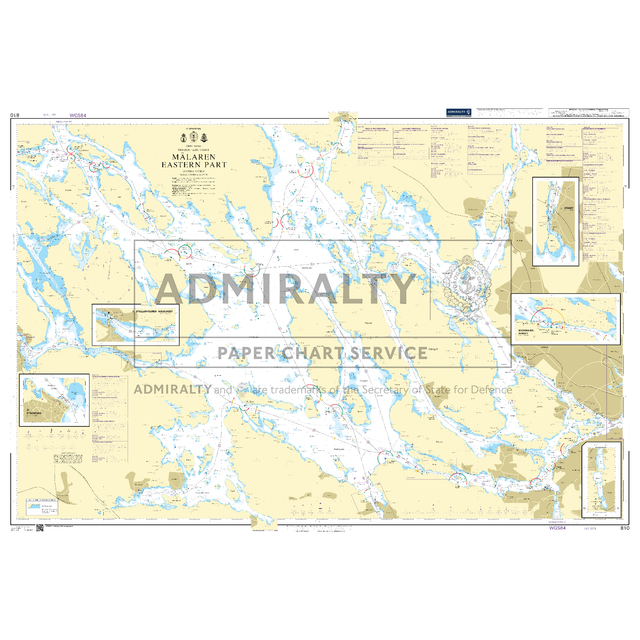 Product image of Admiralty Chart 810 | Malaren Eastern Part, featuring navigational markings, depth soundings, and coastal features, essential for safe marine navigation. It could be displayed as an art piece or used for navigation on a boat or ship.