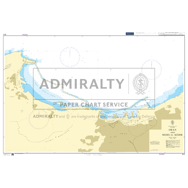 Product image of Admiralty Chart 812 | Oran and Mers-el-Kebir, featuring navigational markings, depth soundings, and coastal features, essential for safe marine navigation. It could be displayed as an art piece or used for navigation on a boat or ship.