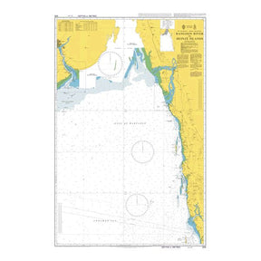 Product image of Admiralty Chart 826 | Yangon (Rangoon) River to Heinze Islands, featuring navigational markings, depth soundings, and coastal features, essential for safe marine navigation. It could be displayed as an art piece or used for navigation on a boat or ship.