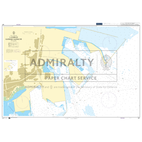 Product image of Admiralty Chart 841 | Lanshan Gangqu Gangchi, featuring navigational markings, depth soundings, and coastal features, essential for safe marine navigation. It could be displayed as an art piece or used for navigation on a boat or ship.