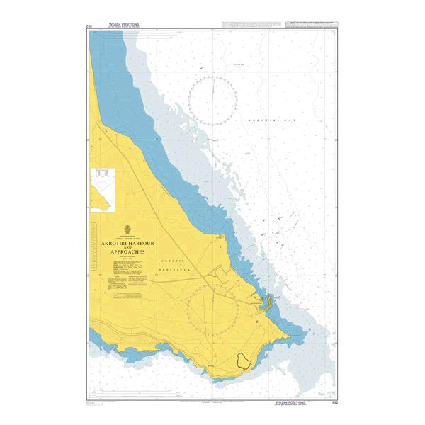 Product image of Admiralty Chart 852 | Akrotiri Harbour and Approaches, featuring navigational markings, depth soundings, and coastal features, essential for safe marine navigation. It could be displayed as an art piece or used for navigation on a boat or ship.