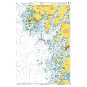 Product image of Admiralty Chart 853 | Approaches to Brofjorden, featuring navigational markings, depth soundings, and coastal features, essential for safe marine navigation. It could be displayed as an art piece or used for navigation on a boat or ship.
