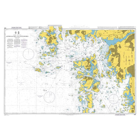 Product image of Admiralty Chart 858 | Approaches to Goteborg, featuring navigational markings, depth soundings, and coastal features, essential for safe marine navigation. It could be displayed as an art piece or used for navigation on a boat or ship.