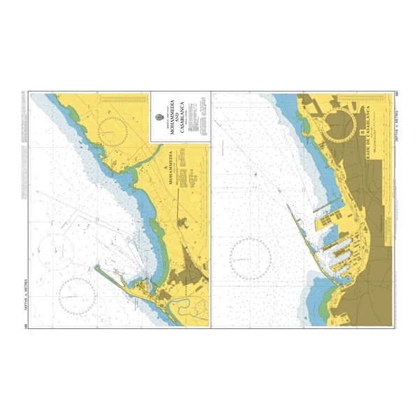 Product image of Admiralty Chart 861 | Approaches to Casablanca, featuring navigational markings, depth soundings, and coastal features, essential for safe marine navigation. It could be displayed as an art piece or used for navigation on a boat or ship.