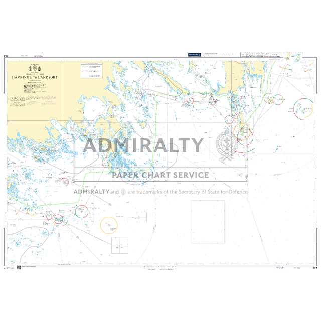 Product image of Admiralty Chart 864 | Havringe to Landsort, featuring navigational markings, depth soundings, and coastal features, essential for safe marine navigation. It could be displayed as an art piece or used for navigation on a boat or ship.